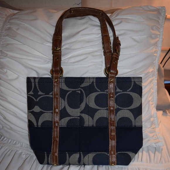 Coach Handbags - Coach Signature Stripe Denim Tote